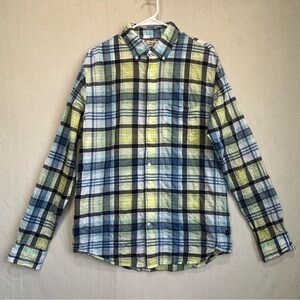 Relwen Men's Plaid Madras Button Up Shirt Sz M